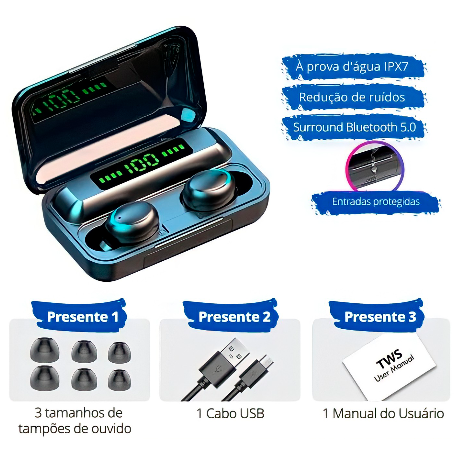 Fone de Ouvido Bluetooth com Microfone TWS PRO