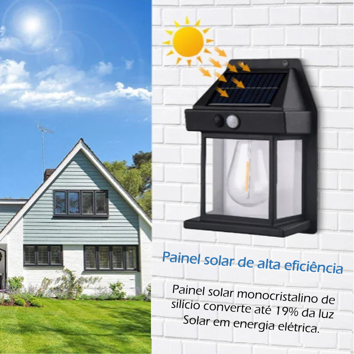 Ecoluz™ | Luminária Solar Retro com Detector de Presença